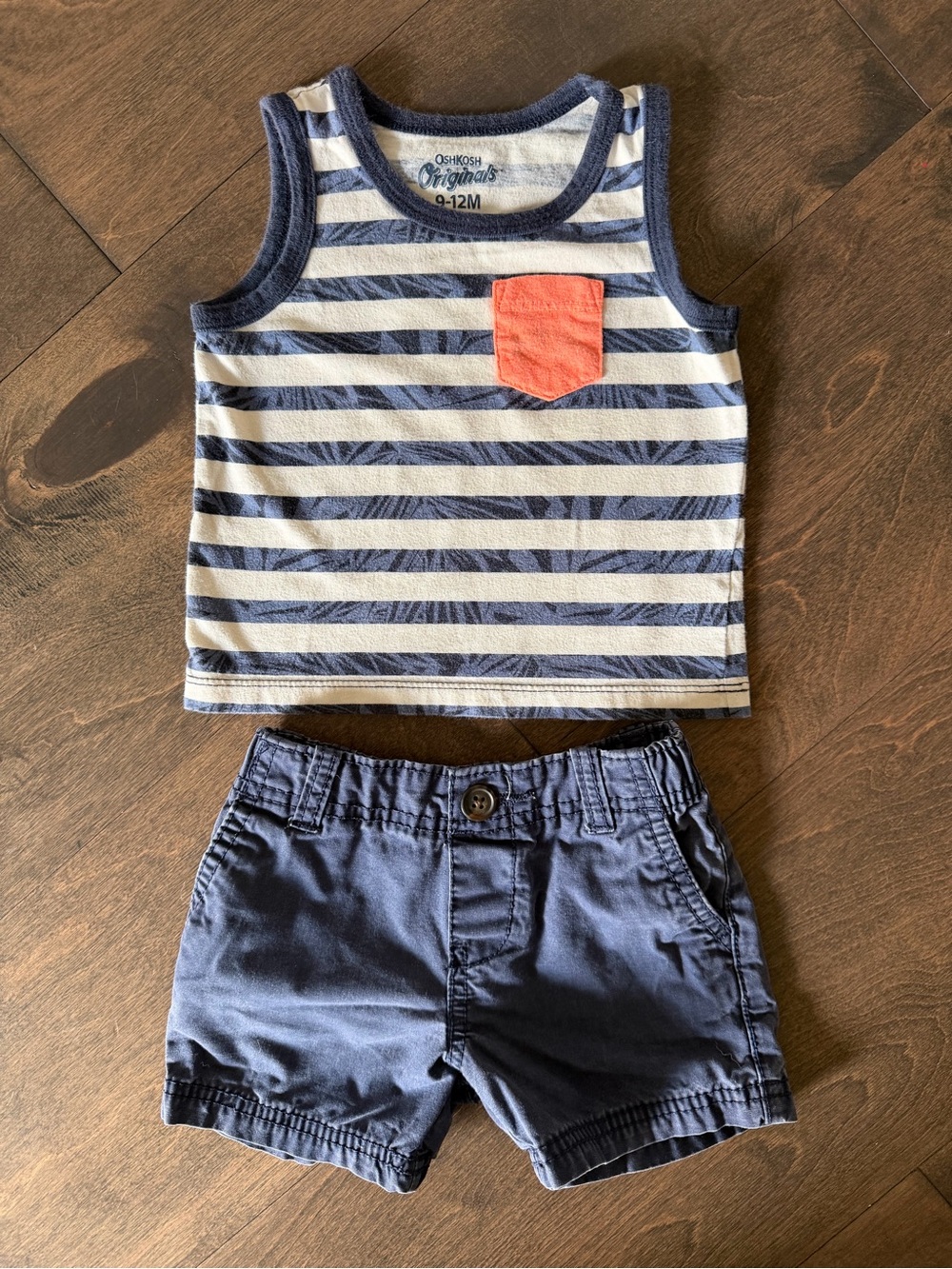 Carter's Navy & White Striped Tank Top with Coral Pocket - Kids